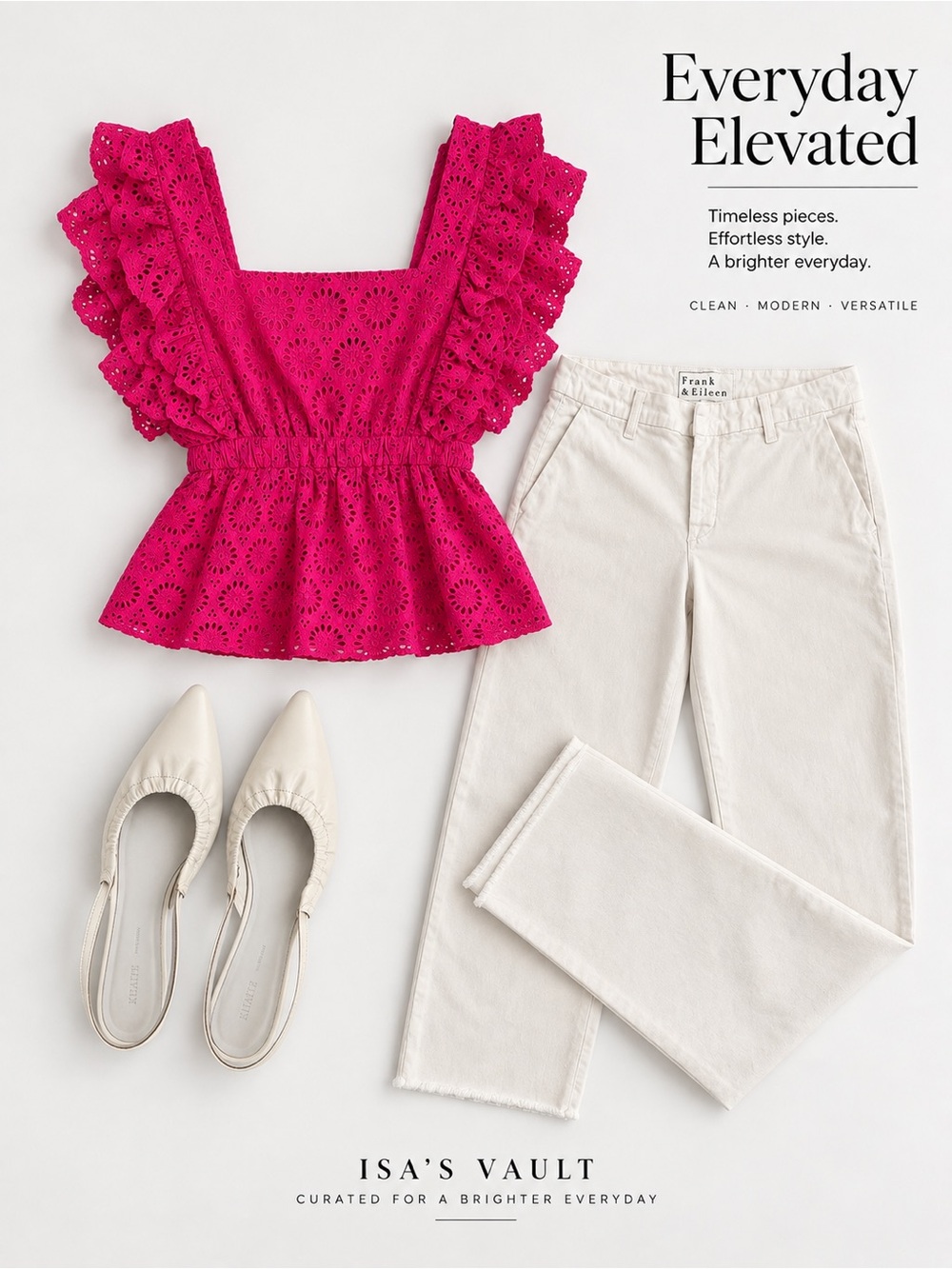 J. Crew Fuchsia Eyelet Ruffle Peplum Top